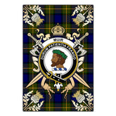 Clan Muir Tartan Crest Black Garden Flag - Gold Thistle RW79 Clan Muir_More Tartan Today