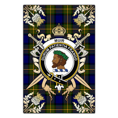 Clan Muir Tartan Crest Black Garden Flag - Gold Thistle RW79 Clan Muir_More Tartan Today