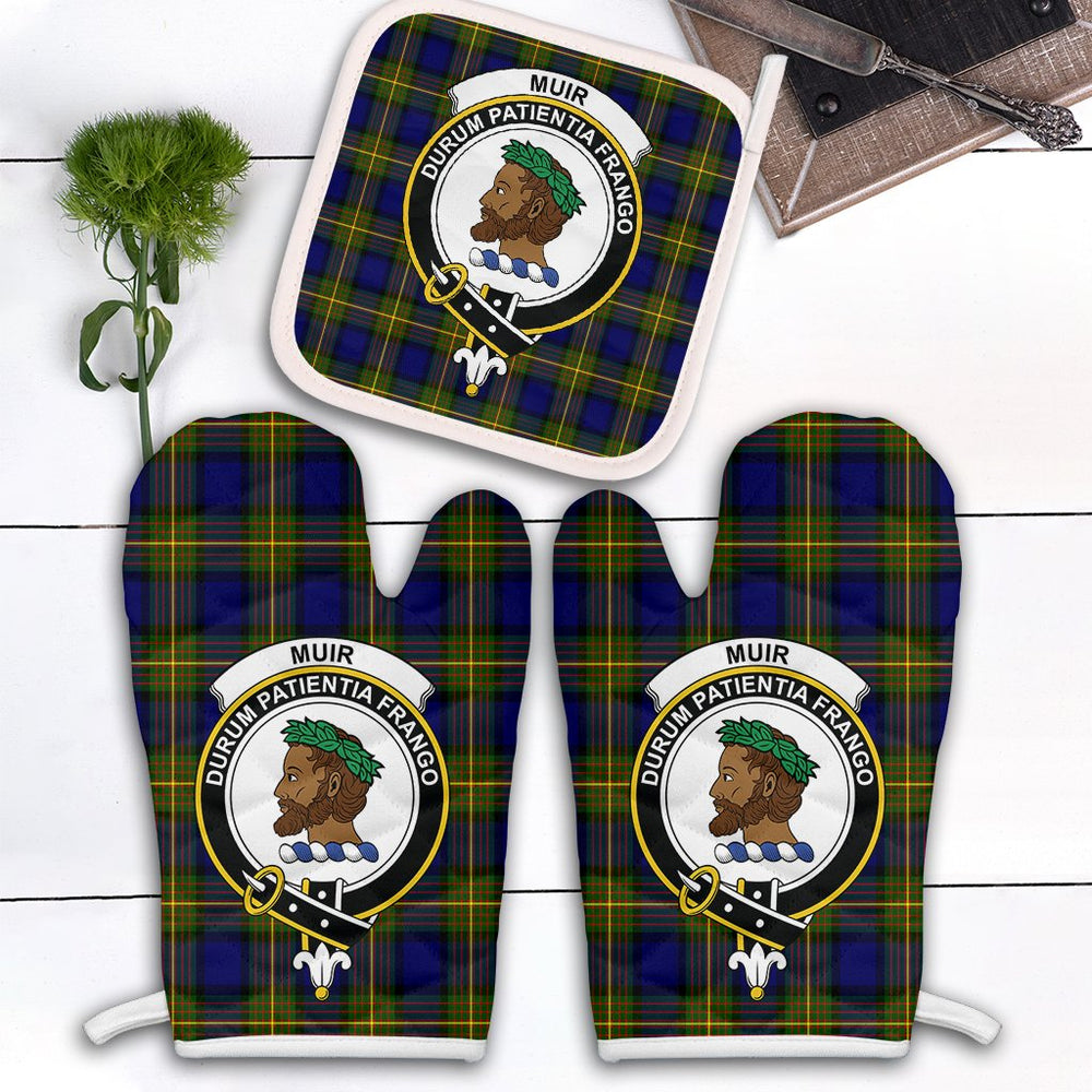Clan Muir Tartan Crest Oven Mitt And Pot Holder (2 Oven Mitts + 1 Pot Holder) HL89 Clan Muir_More Tartan Today
