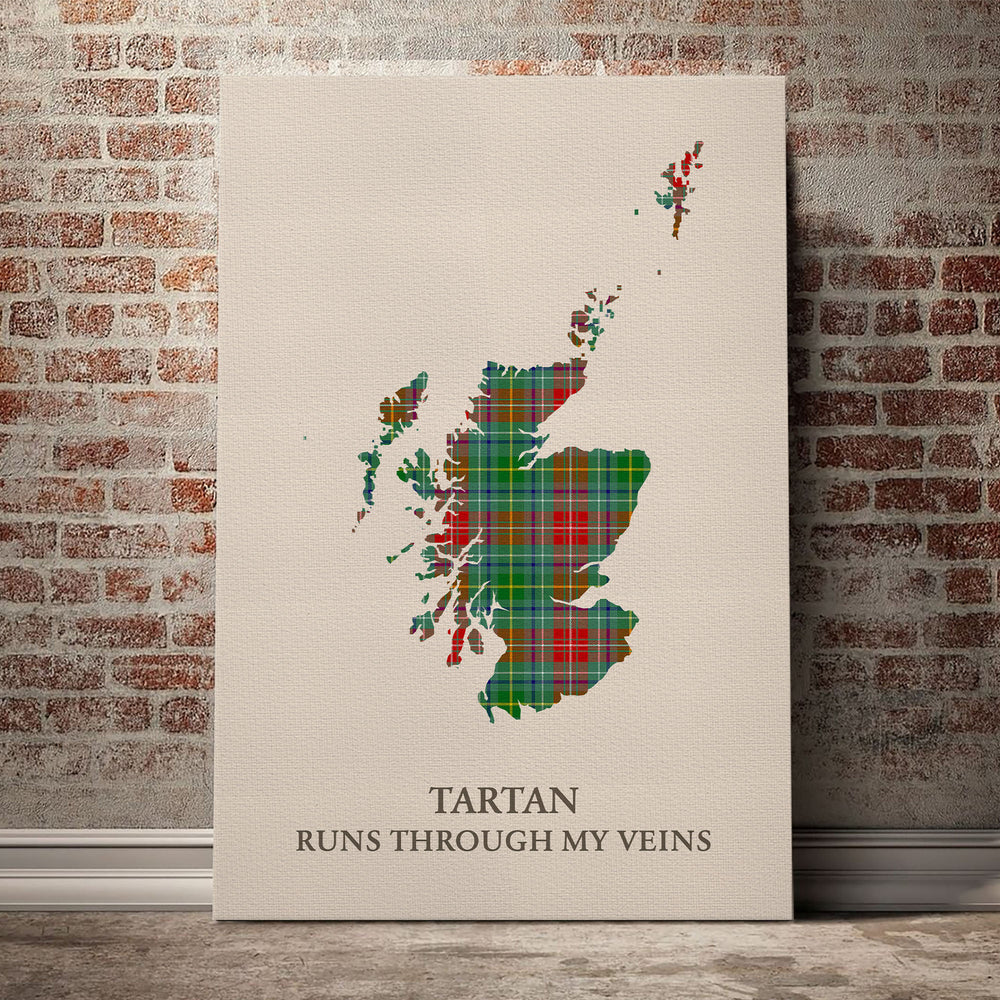 Muirhead Tartan Scotland Map Canvas – “Tartan Runs Through My Veins” Wall Art