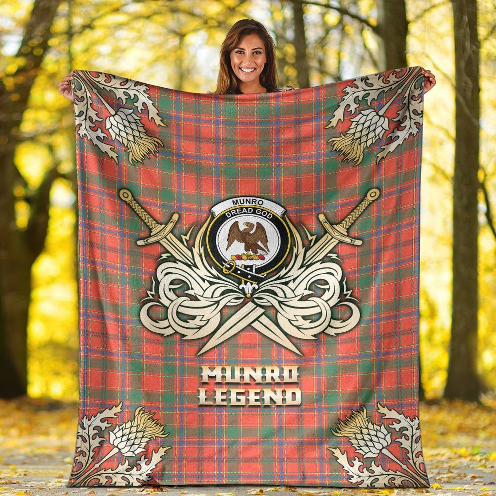 Clan Munro Ancient Tartan Gold Courage Symbol Blanket PO89 Clan Munro Tartan Today