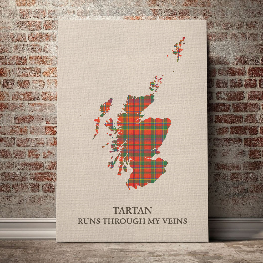 Munro Ancient Tartan Scotland Map Canvas – “Tartan Runs Through My Veins” Wall Art