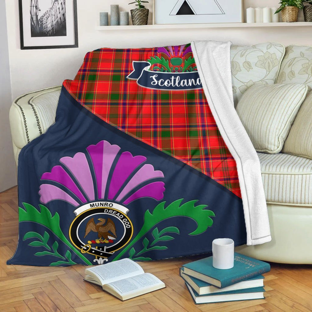 Clan Munro Tartan Crest Premium Blanket Thistle Style RQ80 Clan Munro Tartan Today