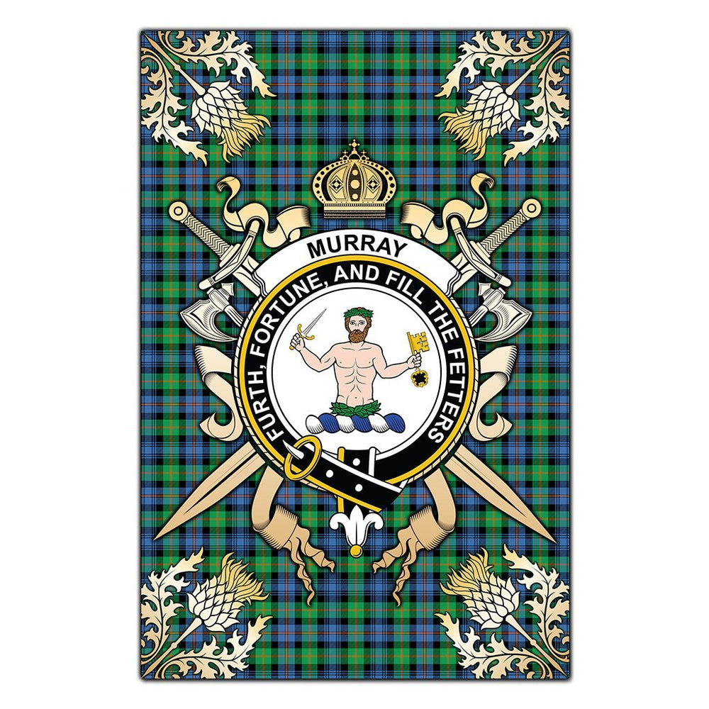 Clan Murray of Atholl Ancient Tartan Crest Black Garden Flag - Gold Thistle EZ74 Clan Murray Tartan Today