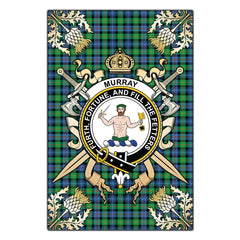 Clan Murray of Atholl Ancient Tartan Crest Black Garden Flag - Gold Thistle EZ74 Clan Murray Tartan Today