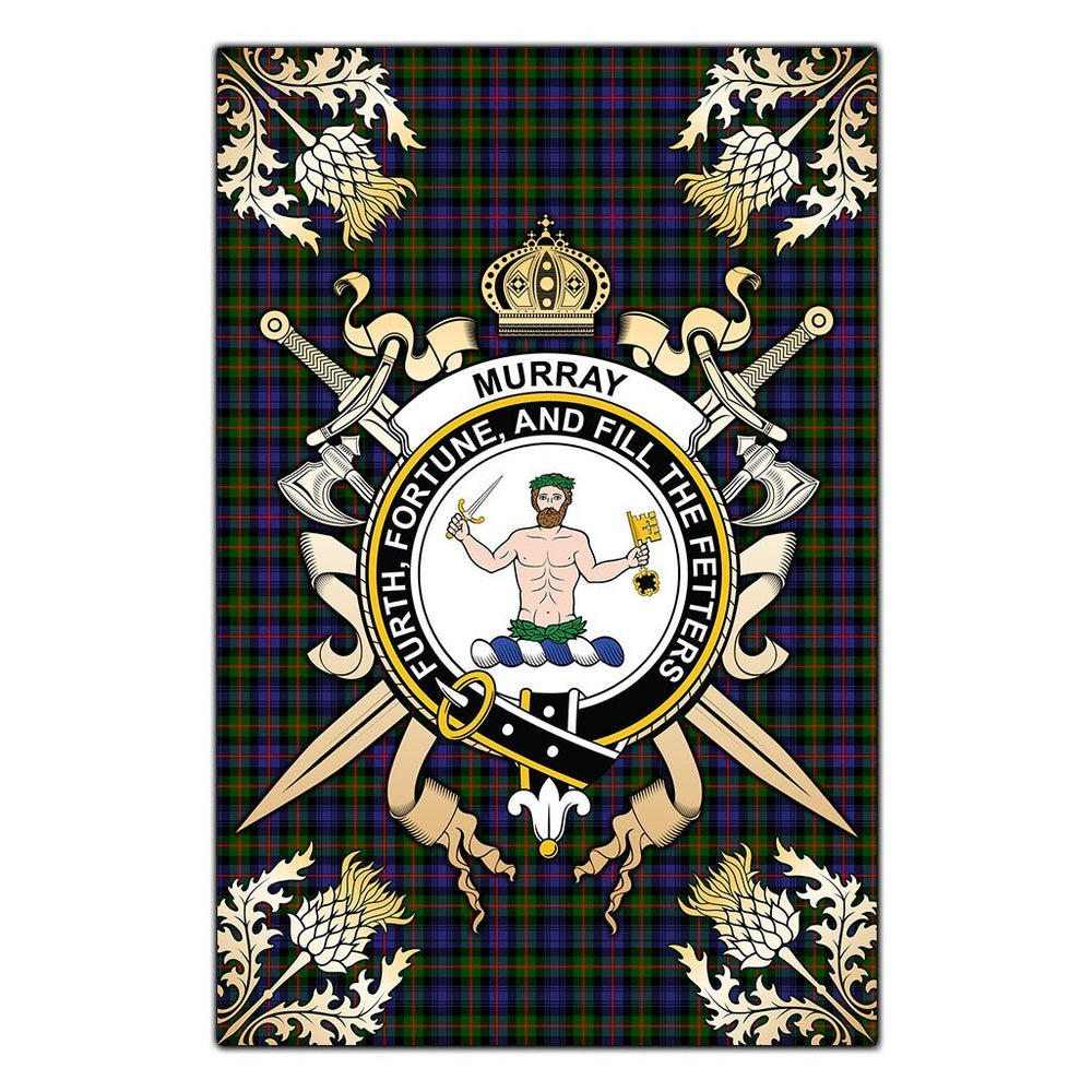 Clan Murray of Atholl Modern Tartan Crest Black Garden Flag - Gold Thistle GY24 Clan Murray Tartan Today
