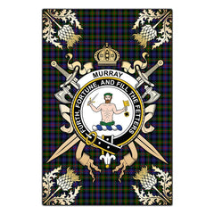 Clan Murray of Atholl Modern Tartan Crest Black Garden Flag - Gold Thistle GY24 Clan Murray Tartan Today