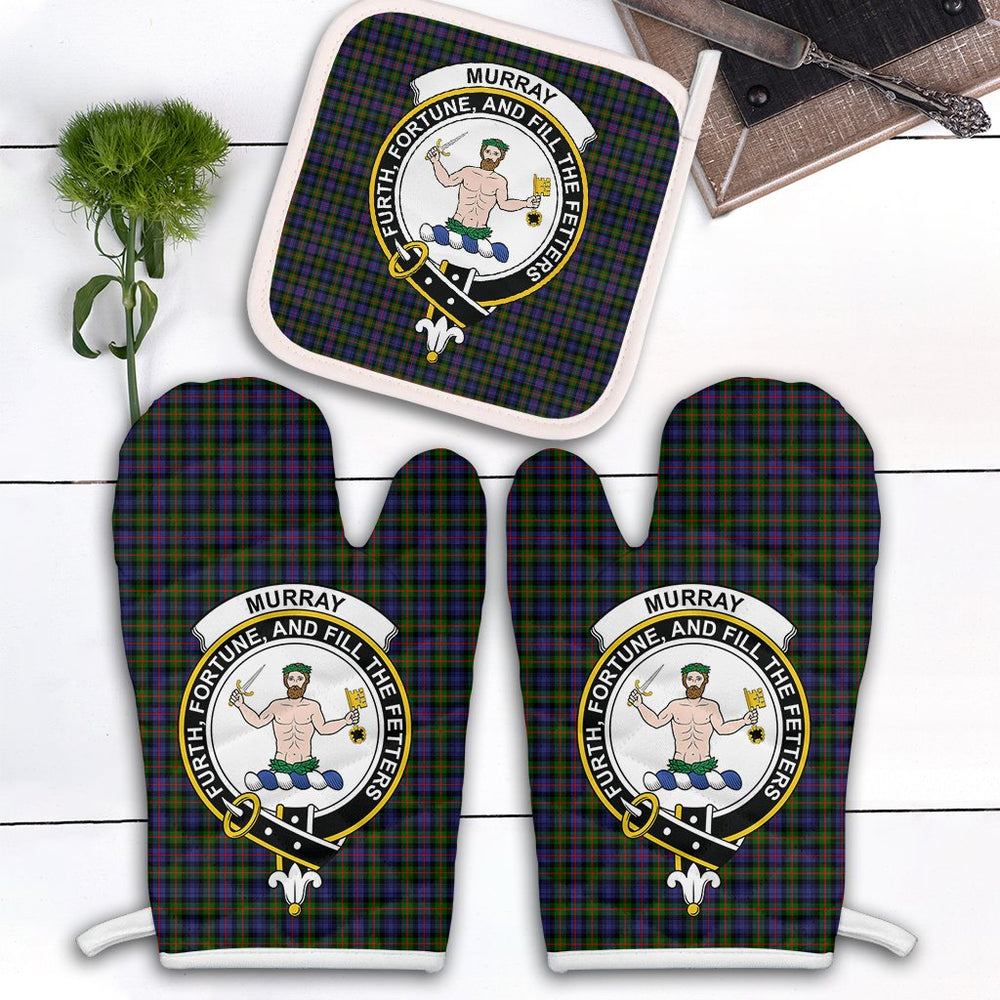Clan Murray Of Atholl Modern Tartan Crest Oven Mitt And Pot Holder (2 Oven Mitts + 1 Pot Holder) RG82 Clan Murray Tartan Today