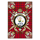 Clan Murray of Tulloch Modern Tartan Crest Black Garden Flag - Gold Thistle VY50 Clan Murray Tartan Today