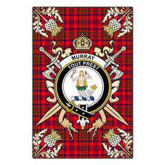 Clan Murray of Tulloch Modern Tartan Crest Black Garden Flag - Gold Thistle VY50 Clan Murray Tartan Today