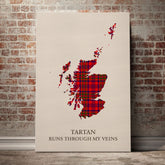 Murray of Tulloch Modern Tartan Scotland Map Canvas – “Tartan Runs Through My Veins” Wall Art