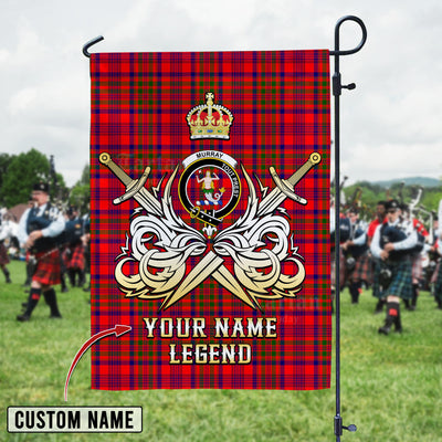 Custom Name Clan Murray of Tulloch Modern Tartan Garden Flag with Clan Crest and the Golden Sword of Courageous Legacy RU50