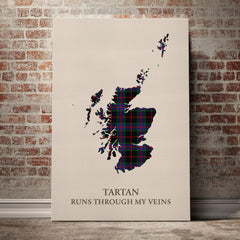 Nairn Tartan Scotland Map Canvas – “Tartan Runs Through My Veins” Wall Art