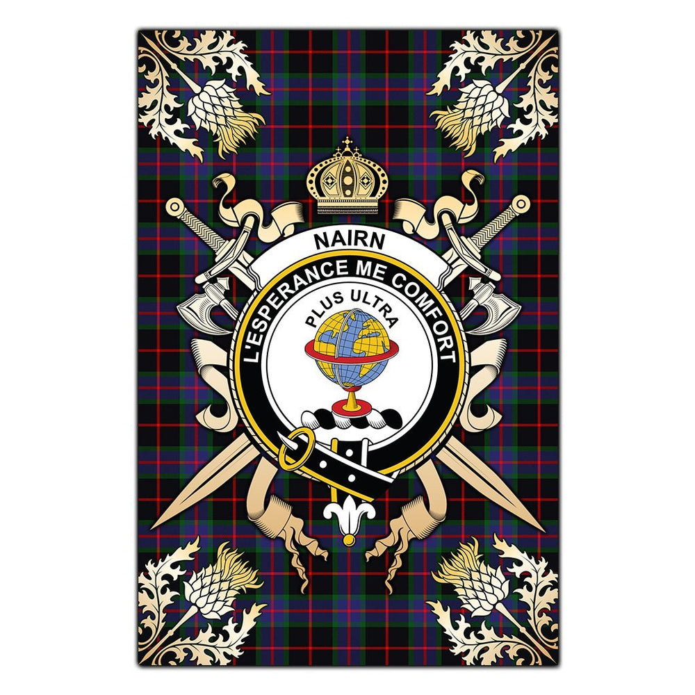 Clan Nairn Tartan Crest Black Garden Flag - Gold Thistle HT76 Clan Nairn Tartan Today
