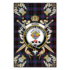 Clan Nairn Tartan Crest Black Garden Flag - Gold Thistle HT76 Clan Nairn Tartan Today