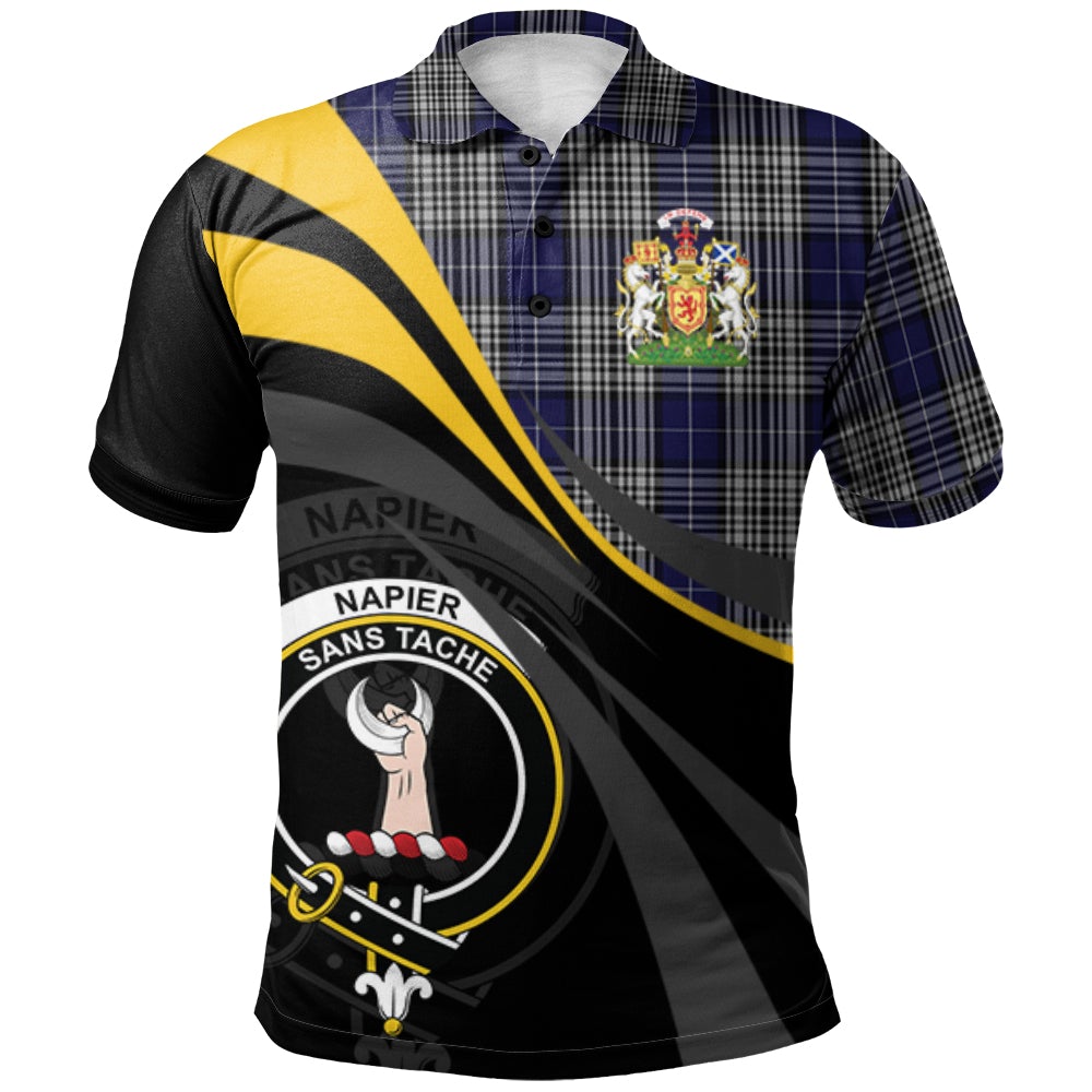 Clan Napier Tartan Polo Shirt - Royal Coat Of Arms Style QV92 Napier Tartan Tartan Polo