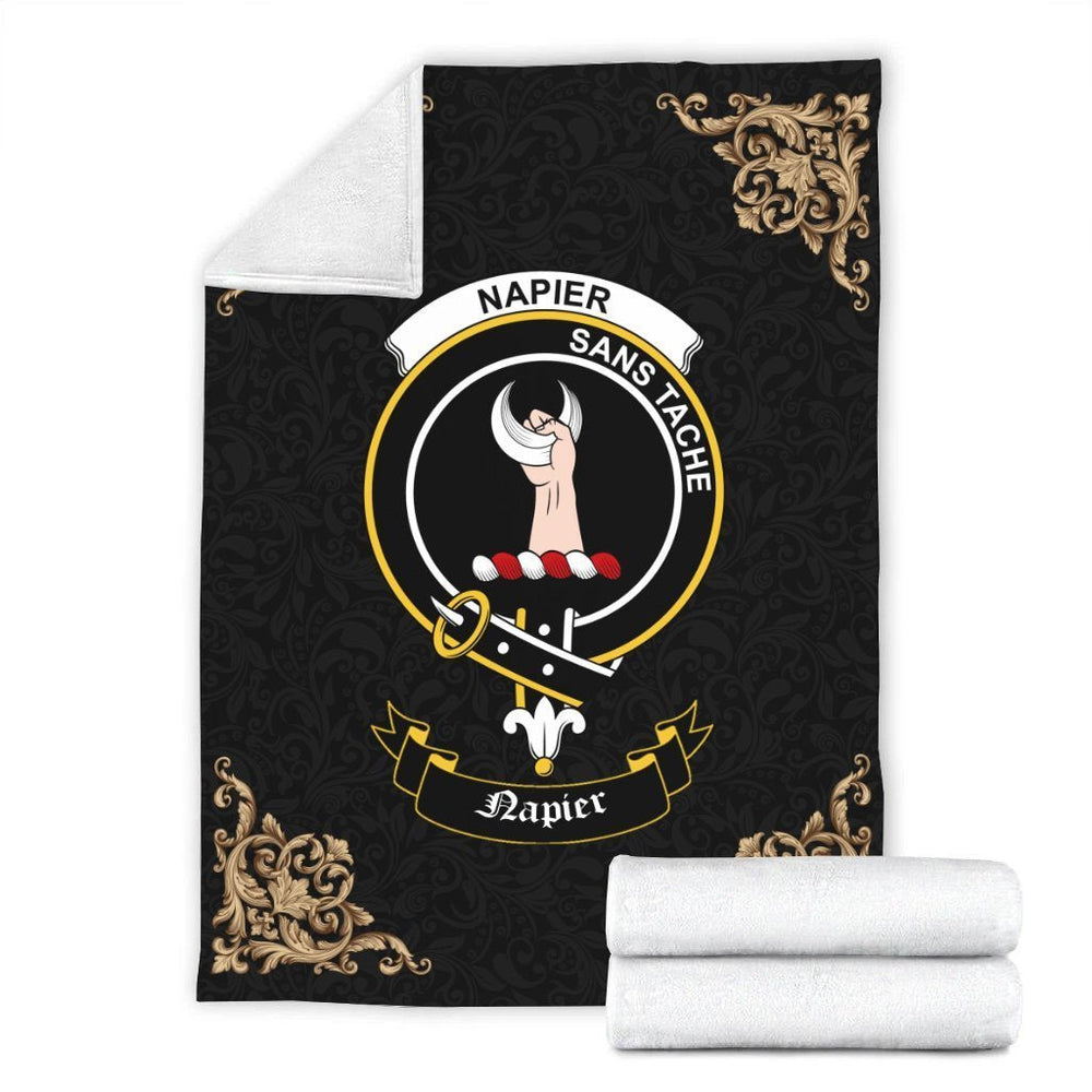 Clan Napier Crest Tartan Premium Blanket Black YK90 Clan Napier Tartan Today