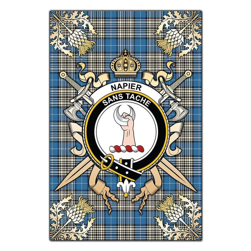 Clan Napier Ancient Tartan Crest Black Garden Flag - Gold Thistle PT13 Clan Napier Tartan Today