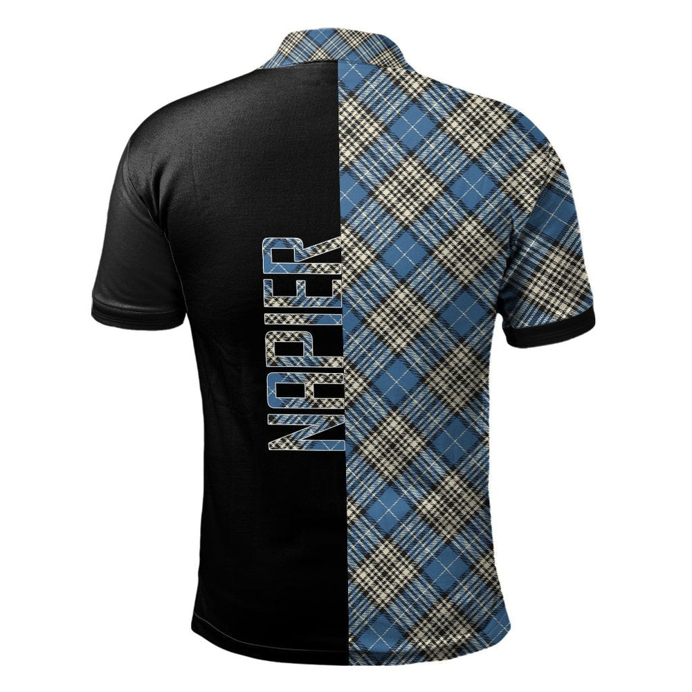 Clan Napier Ancient Tartan Polo Shirt Half of Me - Cross Style TF75 Napier Ancient Tartan Tartan Polo