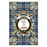 Clan Napier Modern Tartan Crest Black Garden Flag - Gold Thistle OL18 Clan Napier Tartan Today