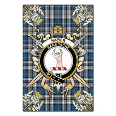 Clan Napier Modern Tartan Crest Black Garden Flag - Gold Thistle OL18 Clan Napier Tartan Today