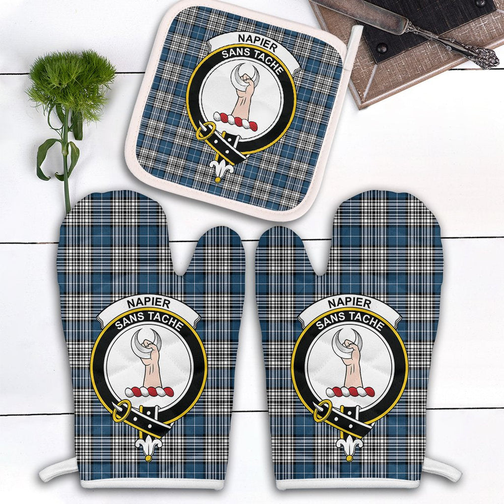 Clan Napier Modern Tartan Crest Oven Mitt And Pot Holder (2 Oven Mitts + 1 Pot Holder) RG90 Clan Napier Tartan Today