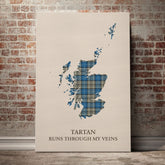 Napier Ancient Tartan Scotland Map Canvas – “Tartan Runs Through My Veins” Wall Art