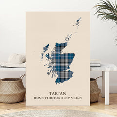 Clan Napier Modern Tartan Scotland Map Canvas “Tartan Runs Through My Veins” Wall Art DG69