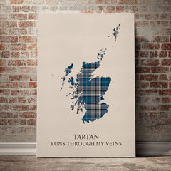 Napier Modern Tartan Scotland Map Canvas – “Tartan Runs Through My Veins” Wall Art