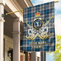 Custom Name Clan Napier Modern Tartan Garden Flag with Clan Crest and the Golden Sword of Courageous Legacy VP46