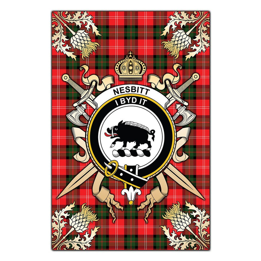 Clan Nesbitt Modern Tartan Crest Black Garden Flag - Gold Thistle BS80 Clan Nesbitt Tartan Today