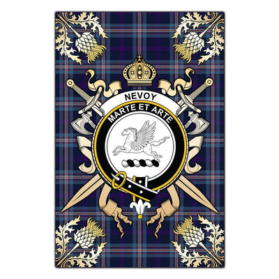 Clan Nevoy Tartan Crest Black Garden Flag - Gold Thistle