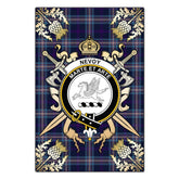 Clan Nevoy Tartan Crest Black Garden Flag - Gold Thistle ES67 Clan Nevoy Tartan Today