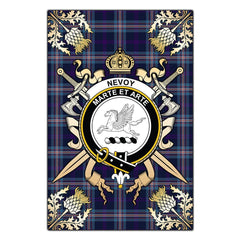 Clan Nevoy Tartan Crest Black Garden Flag - Gold Thistle ES67 Clan Nevoy Tartan Today