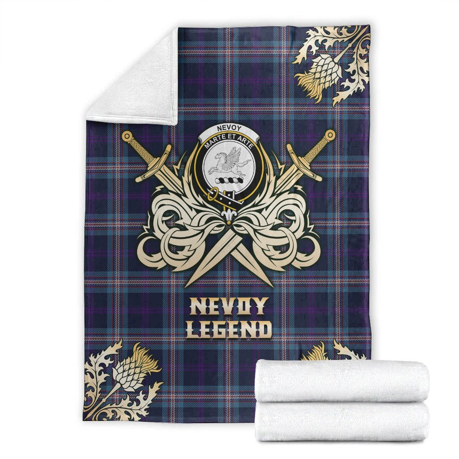 Clan Nevoy Tartan Gold Courage Symbol Blanket