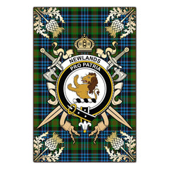 Clan Newlands of Lauriston Tartan Crest Black Garden Flag - Gold Thistle RT51 Clan Newlands Tartan Today
