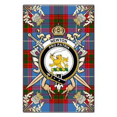 Clan Newton Tartan Crest Black Garden Flag - Gold Thistle SX72 Clan Newton Tartan Today