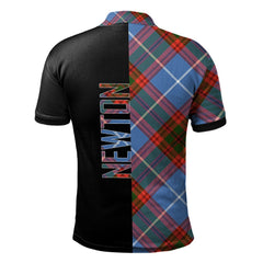 Clan Newton Tartan Polo Shirt Half of Me - Cross Style GG25 Newton Tartan Tartan Polo