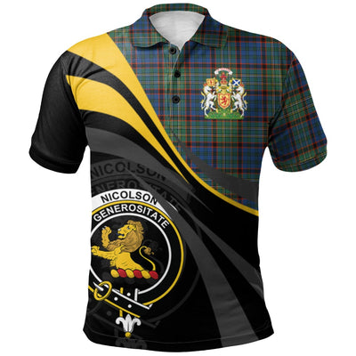 Clan Nicolson Hunting Ancient Tartan Polo Shirt - Royal Coat Of Arms Style