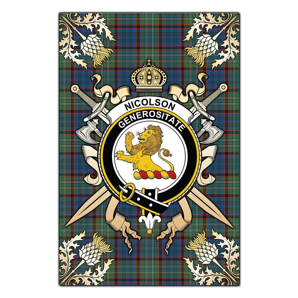 Clan Nicolson Hunting Ancient Tartan Crest Black Garden Flag - Gold Thistle VJ23 Clan Nicolson Tartan Today