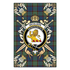 Clan Nicolson Hunting Ancient Tartan Crest Black Garden Flag - Gold Thistle VJ23 Clan Nicolson Tartan Today