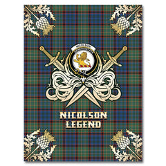 Clan Nicolson Hunting Ancient Tartan Gold Courage Symbol Blanket LK32 Clan Nicolson Tartan Today