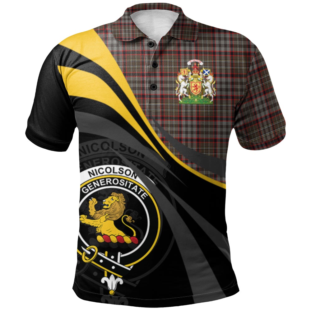 Clan Nicolson Hunting Weathered Tartan Polo Shirt - Royal Coat Of Arms Style PW66 Nicolson Hunting Weathered Tartan Tartan Polo