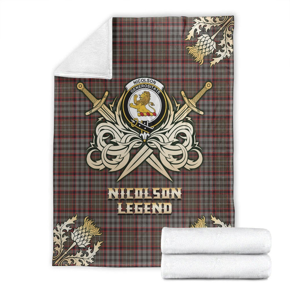 Clan Nicolson Hunting Weathered Tartan Gold Courage Symbol Blanket KJ60 Clan Nicolson Tartan Today