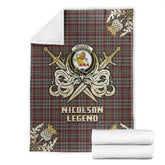 Clan Nicolson Hunting Weathered Tartan Gold Courage Symbol Blanket KJ60 Clan Nicolson Tartan Today