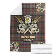 Clan Nicolson Hunting Weathered Tartan Gold Courage Symbol Blanket KJ60 Clan Nicolson Tartan Today