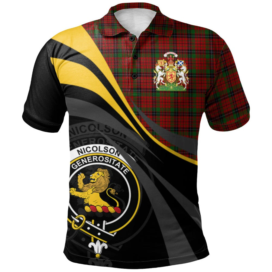 Clan Nicolson Lochcarron Tartan Polo Shirt - Royal Coat Of Arms Style SG23 Nicolson Lochcarron Tartan Tartan Polo
