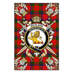 Clan Nicolson Modern Tartan Crest Black Garden Flag - Gold Thistle EC89 Clan Nicolson Tartan Today