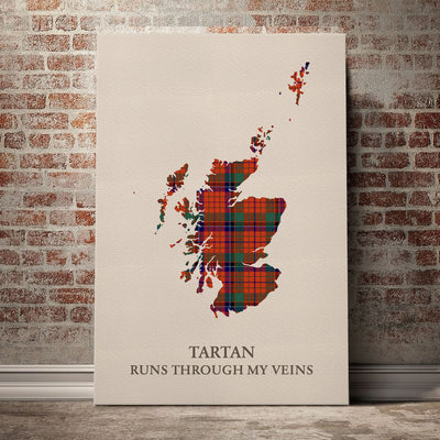 Clan Nicolson Ancient Tartan Scotland Map Canvas “Tartan Runs Through My Veins” Wall Art AP61