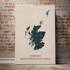 Nicolson Hunting Ancient Tartan Scotland Map Canvas – “Tartan Runs Through My Veins” Wall Art